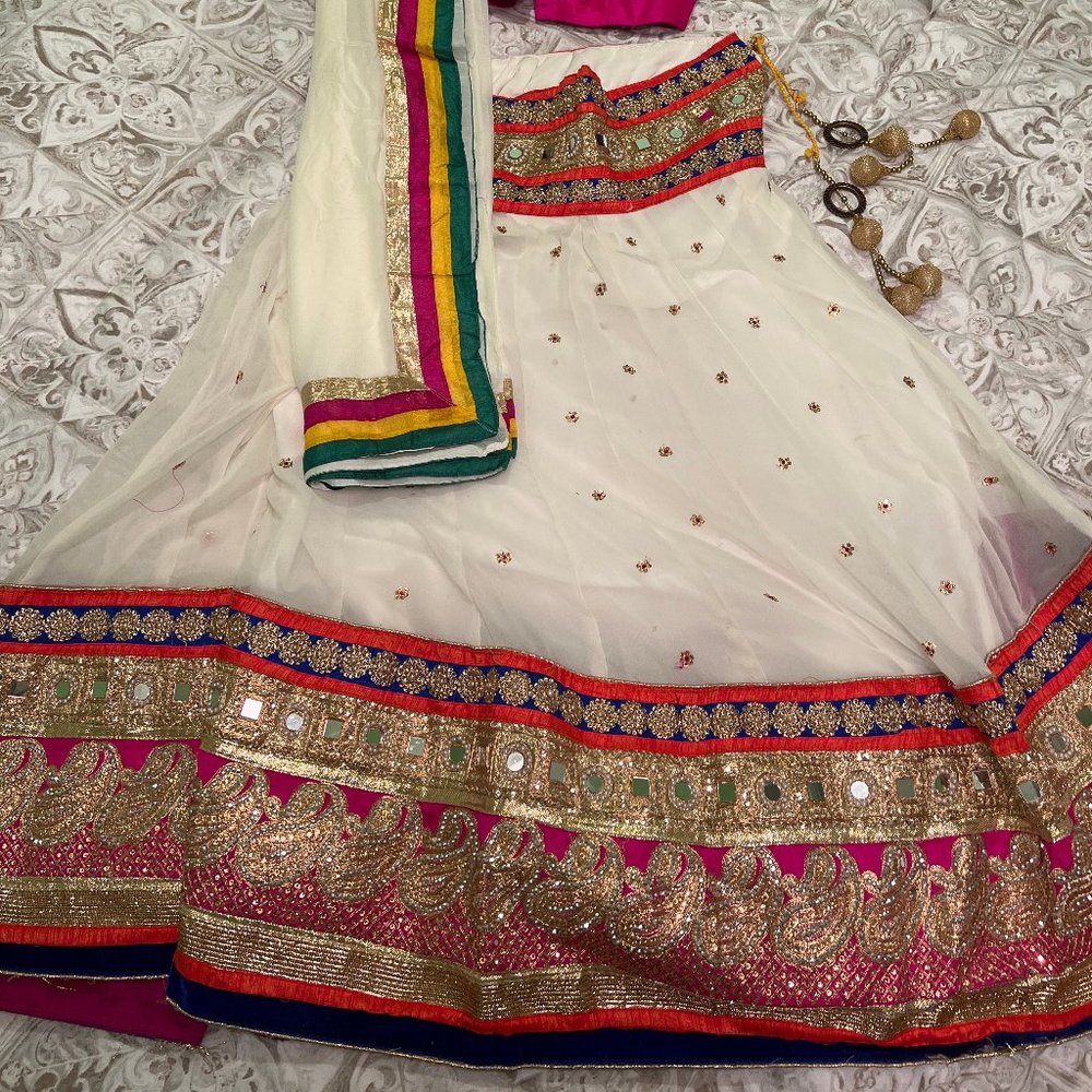 Pink and White Garba Lengha